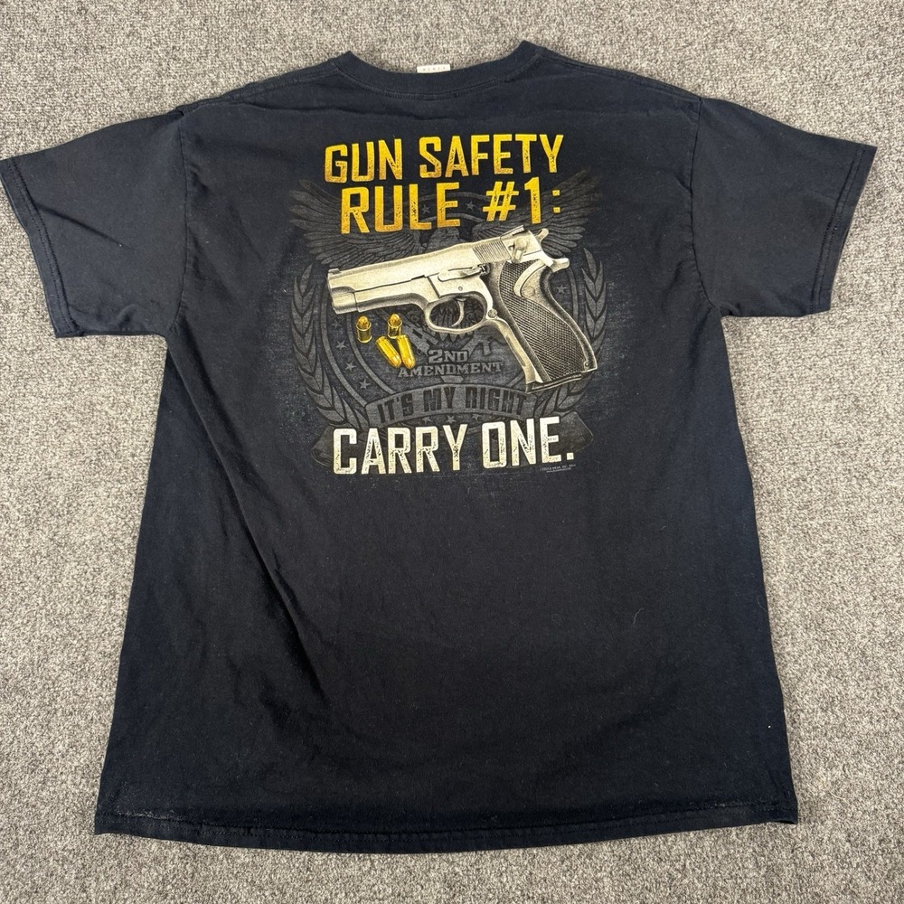 Second Amendment T Shirt Mens Size L Black Gun Safety Rule #1 Carry One